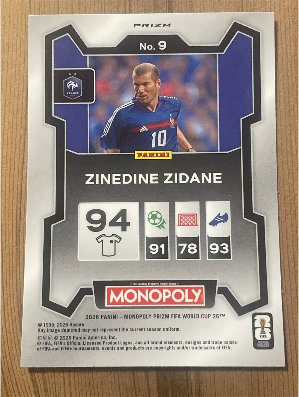 Panini 2026 Prizm Monopoly FIFA World Cup Zinedine Zidane France #9 Red